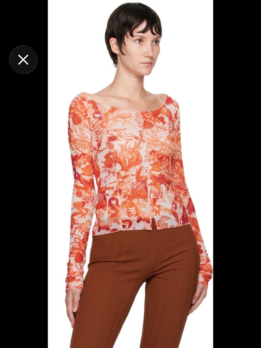 Marco Rambaldi Women's sheer orange  top with flared sleeves.